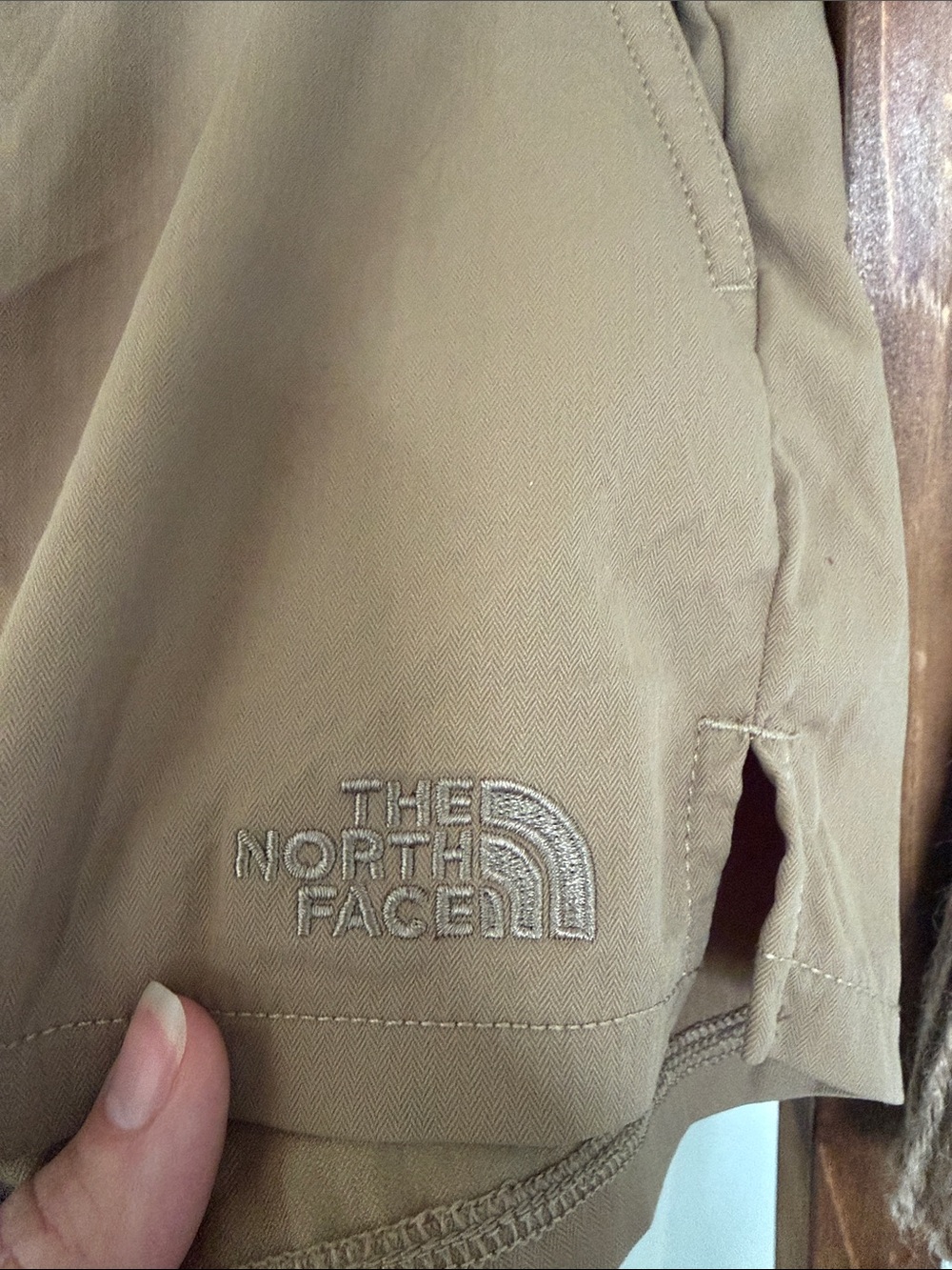 The North Face Women’s Tan Active Shorts. Pockets - Picture 3 of 4